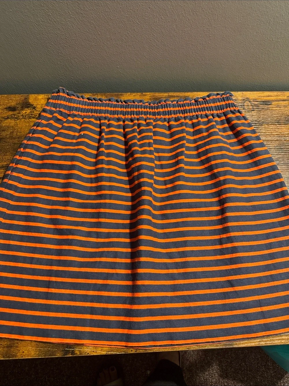 J. Crew Navy and Orange Striped Elastic Waist Skirt